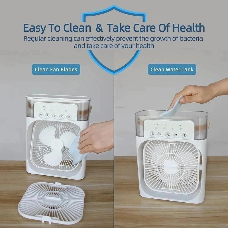 Mini Portable Air Conditioner – Quiet USB Personal Cooler Fan with 360° Adjustable Mist, 3-Speed Timer & Water Tank for Desk, Home, Office, or Kitchen