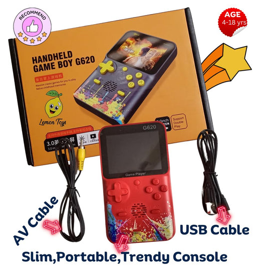 G620  Video Game for Kids Console 500 in 1 Classic Games Gameboy Edition 3 Inch Screen Support for TV Output Bliss Comes with Games Super Bros Street Fighter, Multicolor