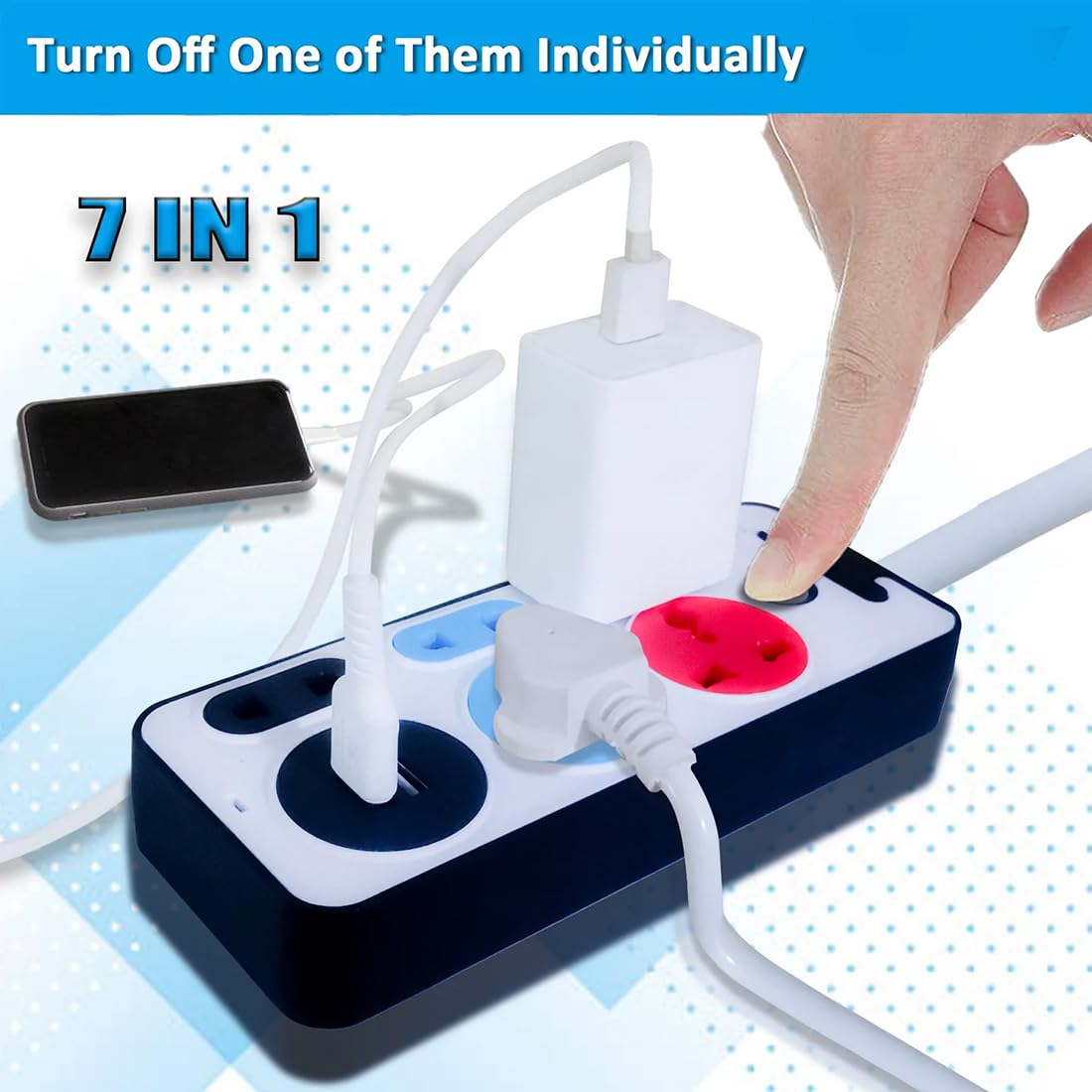 Universal Extension Cord with USB Charger – Dual USB Ports, 10A Power Rating & Multi-Socket Support for Home & Office