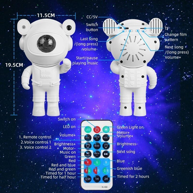 Astronaut Speaker Galaxy Projector Lamp with Inbuilt Bluetooth Speaker Robot Star Sky Space Night Light with Remote 360 Adjustable for Home, Gifts, Baby, Gaming Room and Dance Party