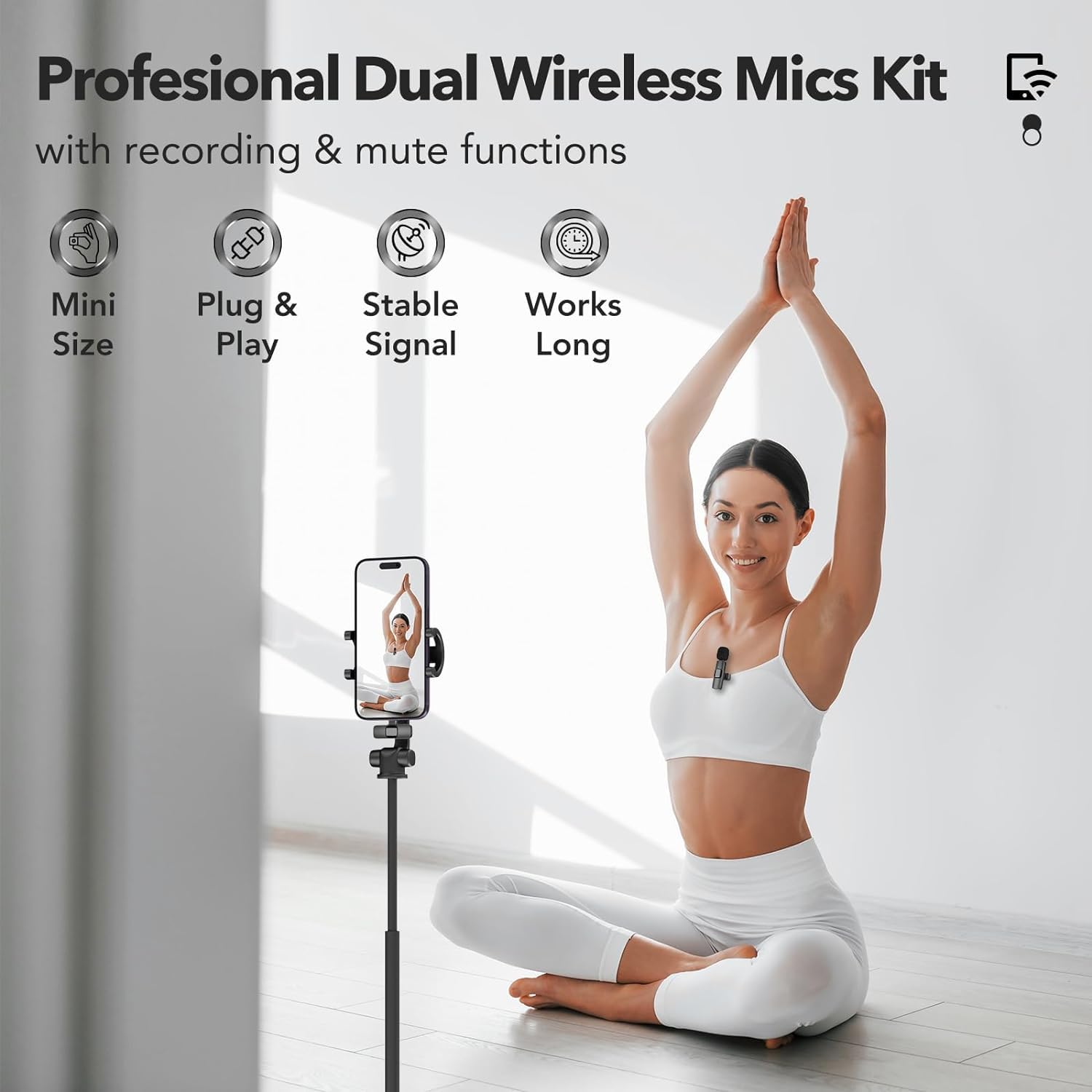 Omnidirectional Lavalier Wireless Microphone for Type-C Android & iPhones, Noise Reduction Lapel Mic for Youtubers, Video Recording, Facebook Live, and Streaming (Black)