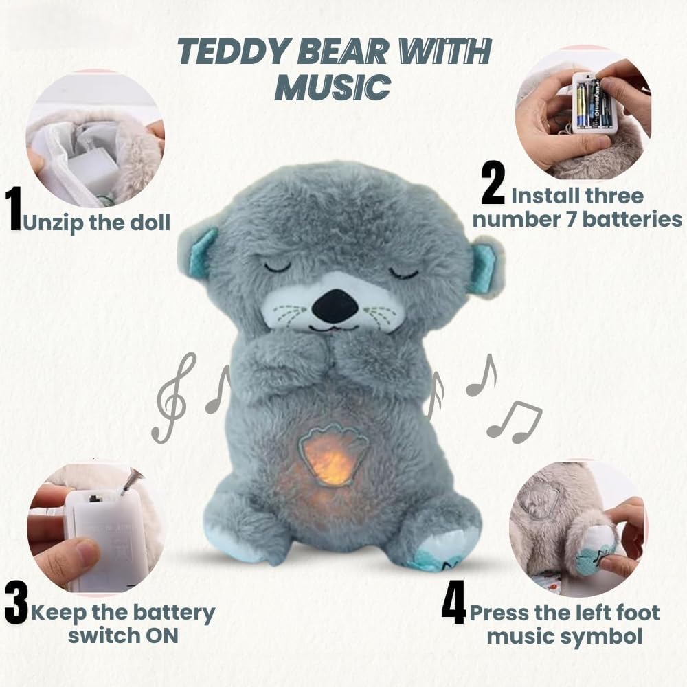 Breathing Teddy Otter Glowing Music for Baby Sensory Sleep Lights Rhythmic Simulation Plush for Babies Kids Soothing Sound and Décor Item Specialy for Valentine Gift (Multicolor)