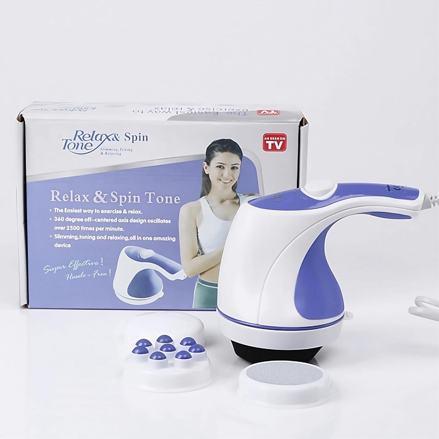 Relax Spin Tone Full Body Electric Massager Machine with 4 Massage Heads – Pain Relief for Back, Shoulder, Neck, Leg & Foot – Powerful Copper Motor, Sturdy Grip & Adjustable Speed