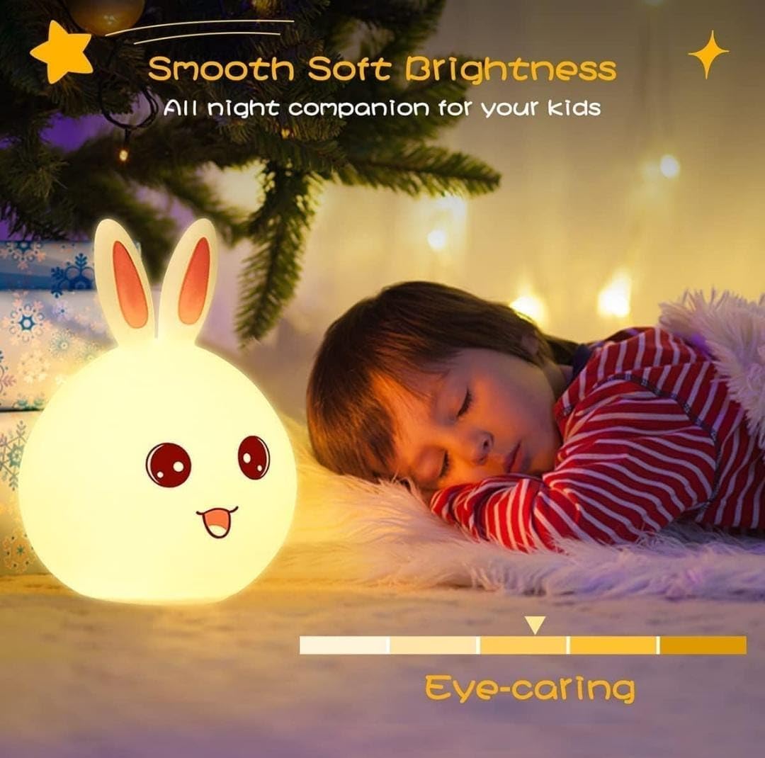 Silicone Rabbit Night Light – USB Rechargeable LED Lamp with Touch Control & Color Modes for Kids & Nurseries