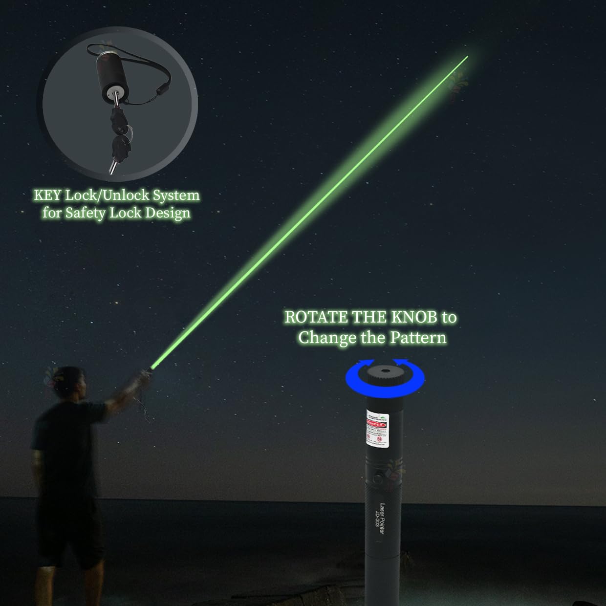 Green Laser Pointer | Long-Range, Laser Light Powerful | for Party, Disco Light Adjustable Mode, 2000m Handheld Laser Pen, Suitable for Camping, Hiking (Green)