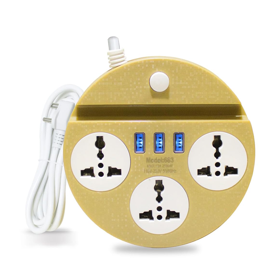 Universal Extension Cord with 3 Sockets & 3 USB Ports – Compact Power Strip for Home & Office