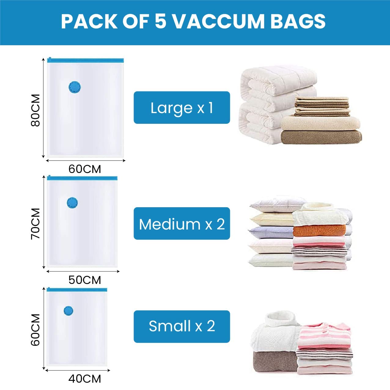 Vacuum Storage Bags with Hand Pump – Space-Saving, Airtight Compression for Clothes, Bedding & Travel