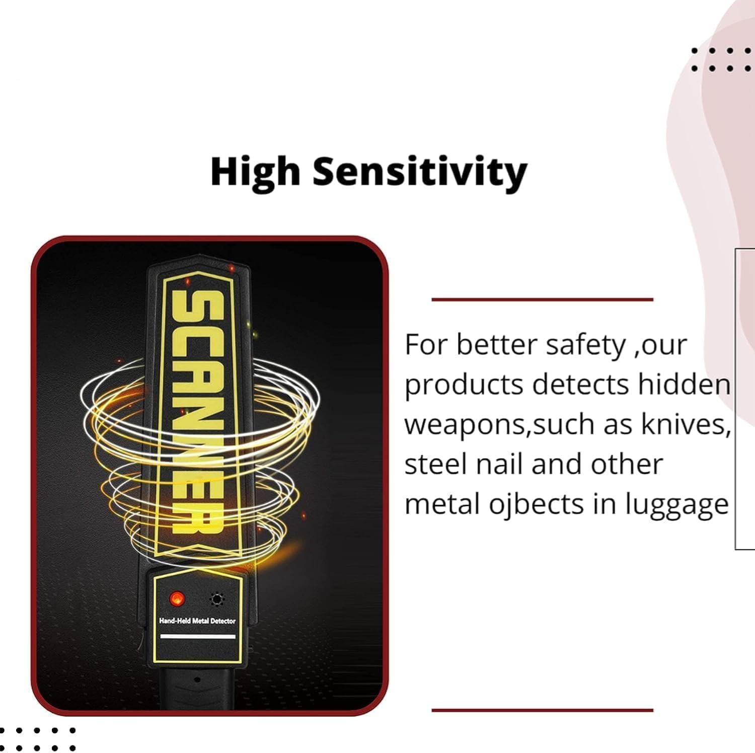 Handheld Metal Detector Wand – High Sensitivity with Audio & Vibration Alerts for Security Checks