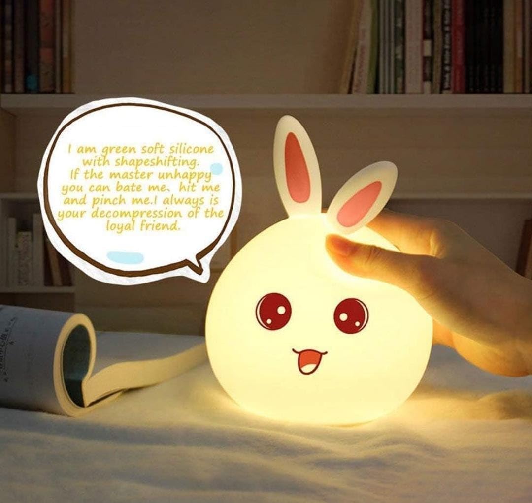 Silicone Rabbit Night Light – USB Rechargeable LED Lamp with Touch Control & Color Modes for Kids & Nurseries