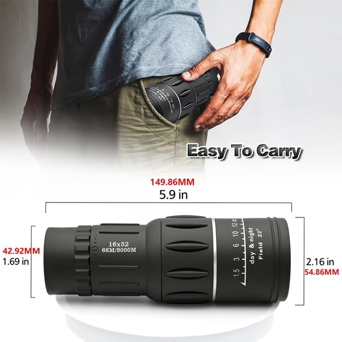 Bushnell 16x52 Dual Focus Monocular Telescope – High-Power Zoom Lens for Bird Watching, Hunting & Outdoor Adventures
