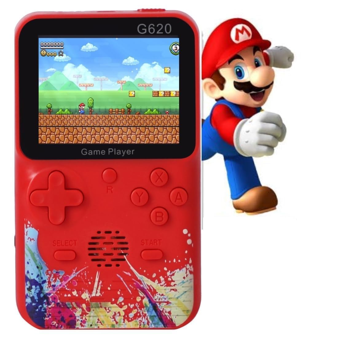 G620  Video Game for Kids Console 500 in 1 Classic Games Gameboy Edition 3 Inch Screen Support for TV Output Bliss Comes with Games Super Bros Street Fighter, Multicolor