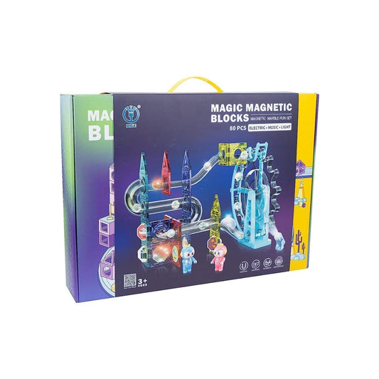 Light-Music-Electric Magnetic Tiles- Building Blocks for Kids 80-Pieces Light & Musical Ferris Wheel Marble Run 3D STEAM Toys for Kids