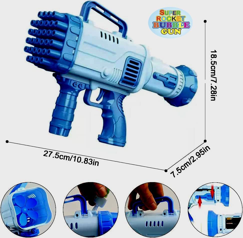 Bubble Gun Rocket 32 Holes Soap Blaster Machine, Bubble Maker, Bubble Launcher, Bubble Blaster, Bubble Blower Toys Party Favor Outdoor Activity for Kids. Multicolor (Color As Per Stock)