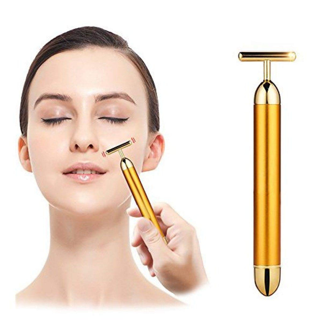 Golden Electric Vibration Facial Massage Roller – Waterproof T-Bar, Anti-Wrinkle & Skin Tightening Tool