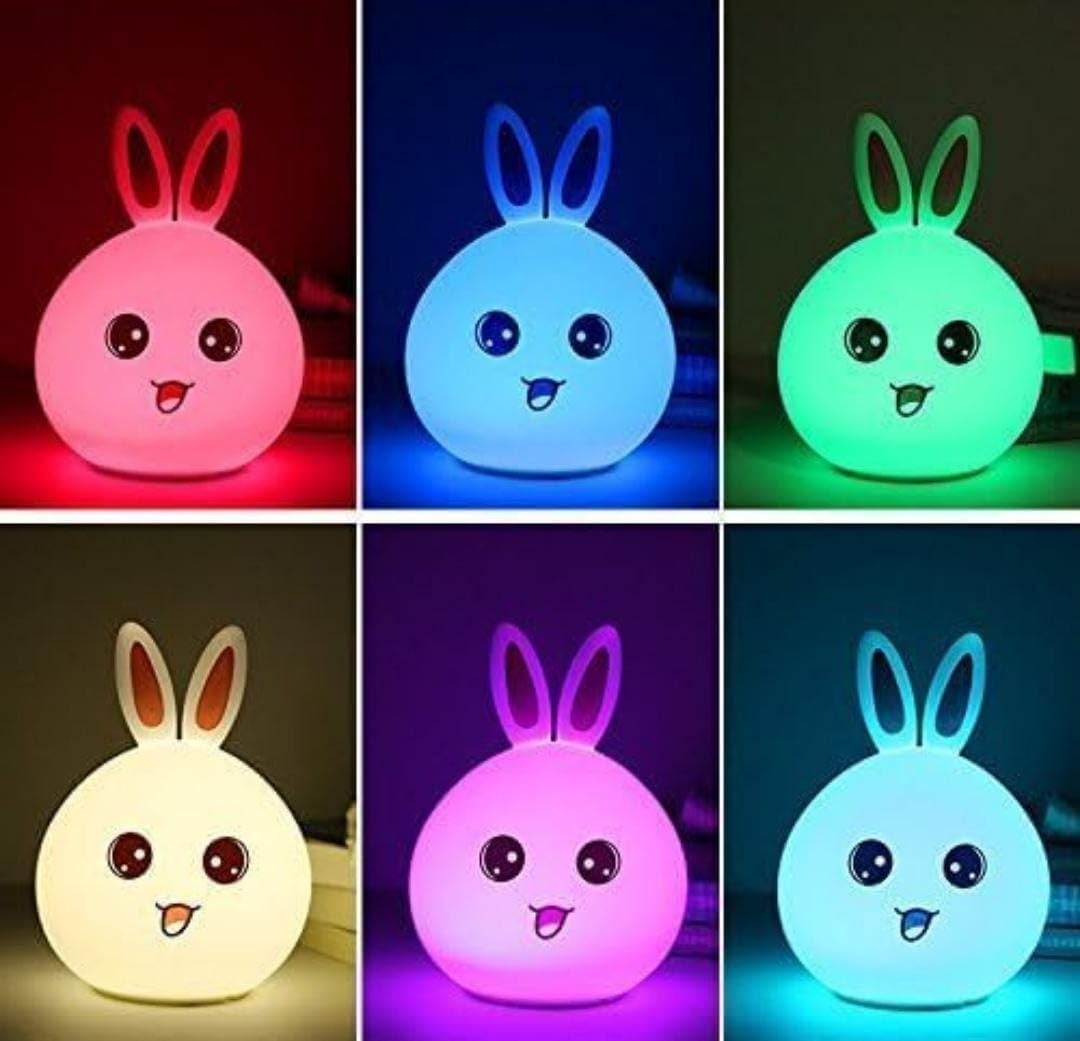 Silicone Rabbit Night Light – USB Rechargeable LED Lamp with Touch Control & Color Modes for Kids & Nurseries