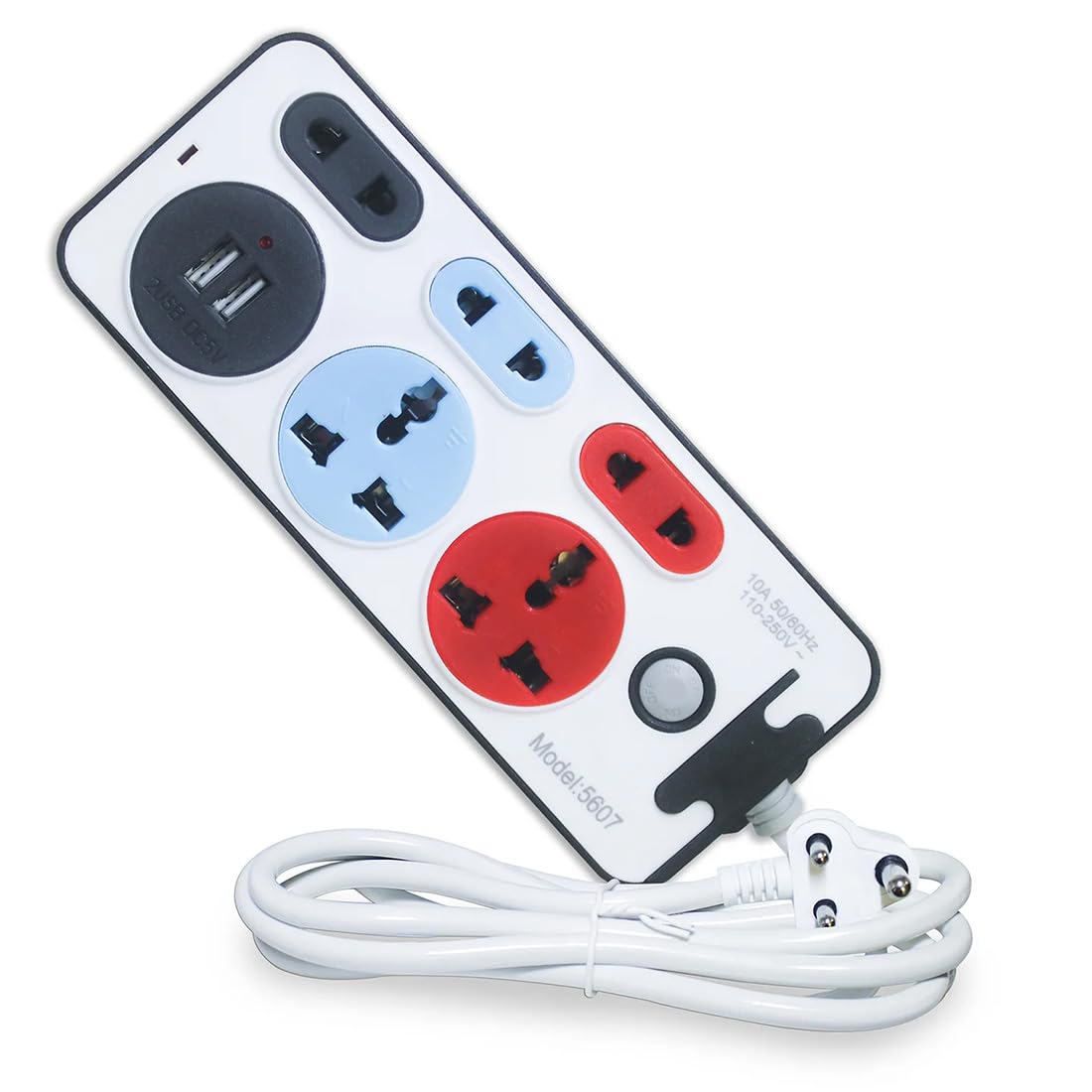 Universal Extension Cord with USB Charger – Dual USB Ports, 10A Power Rating & Multi-Socket Support for Home & Office