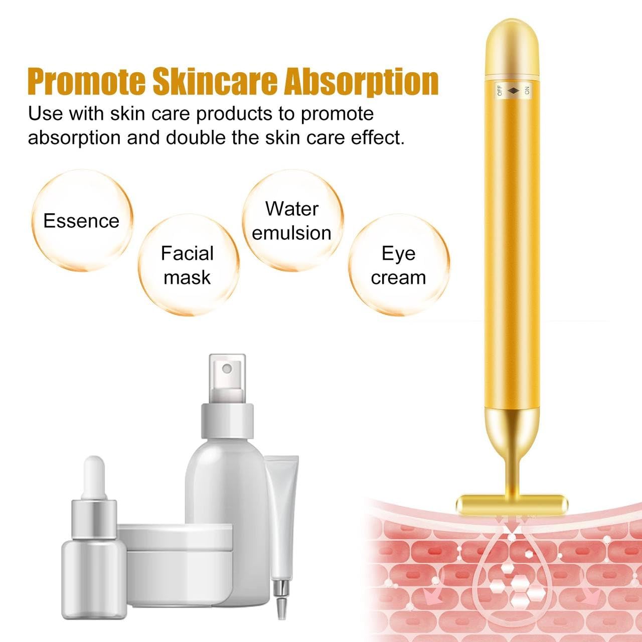 Golden Electric Vibration Facial Massage Roller – Waterproof T-Bar, Anti-Wrinkle & Skin Tightening Tool