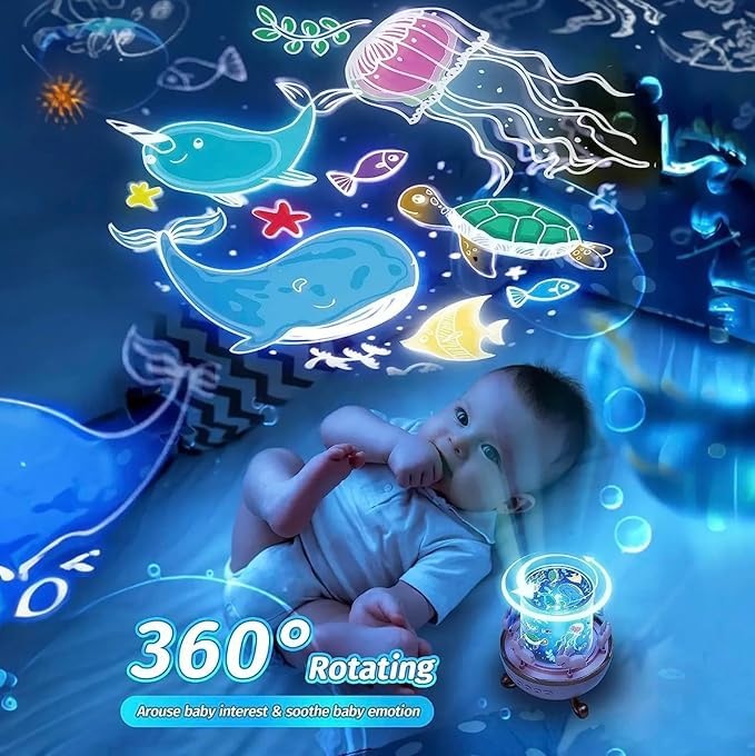 Rotating Star Projector Night Light for Kids – 12 Film Shades Baby Room Decor Lamp & Sleep Machine
