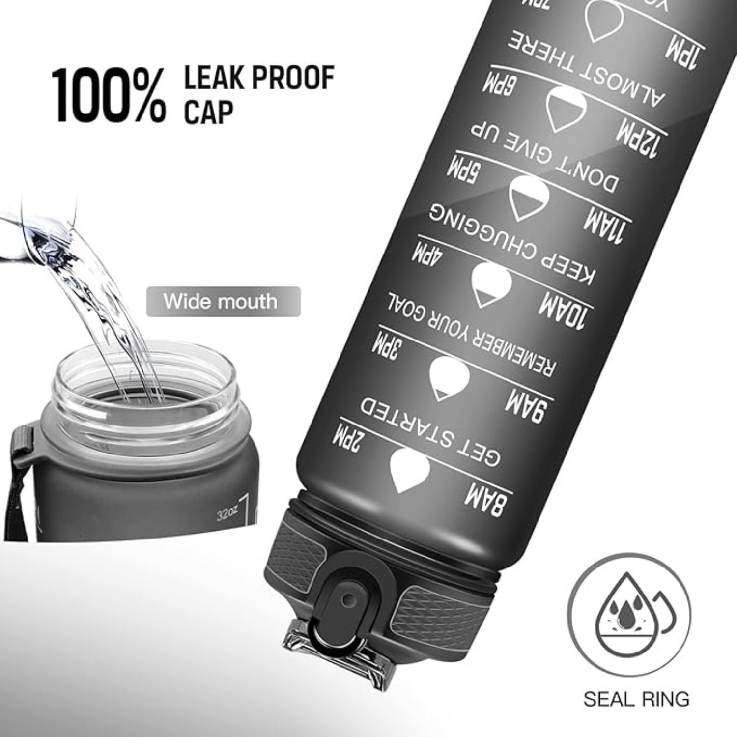1L Motivational Water Bottle with Time Markers & Straw – Leakproof, BPA-Free, and Portable for Gym, Travel & Office