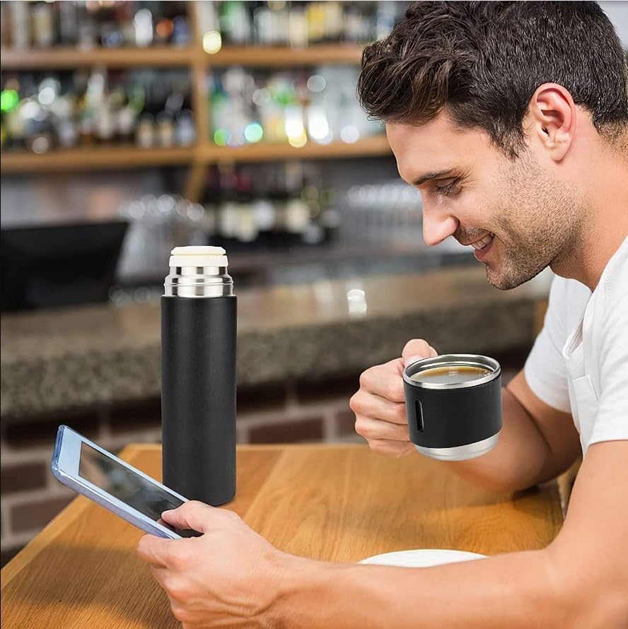 500ml Stainless Steel Vacuum Insulated Bottle – Double Wall Flask with 2 Cups | Hot & Cold Thermos