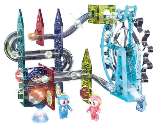 Light-Music-Electric Magnetic Tiles- Building Blocks for Kids 80-Pieces Light & Musical Ferris Wheel Marble Run 3D STEAM Toys for Kids
