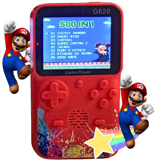 G620  Video Game for Kids Console 500 in 1 Classic Games Gameboy Edition 3 Inch Screen Support for TV Output Bliss Comes with Games Super Bros Street Fighter, Multicolor
