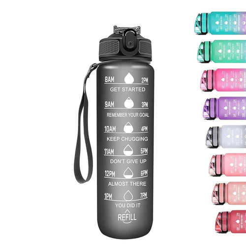 1L Motivational Water Bottle with Time Markers & Straw – Leakproof, BPA-Free, and Portable for Gym, Travel & Office