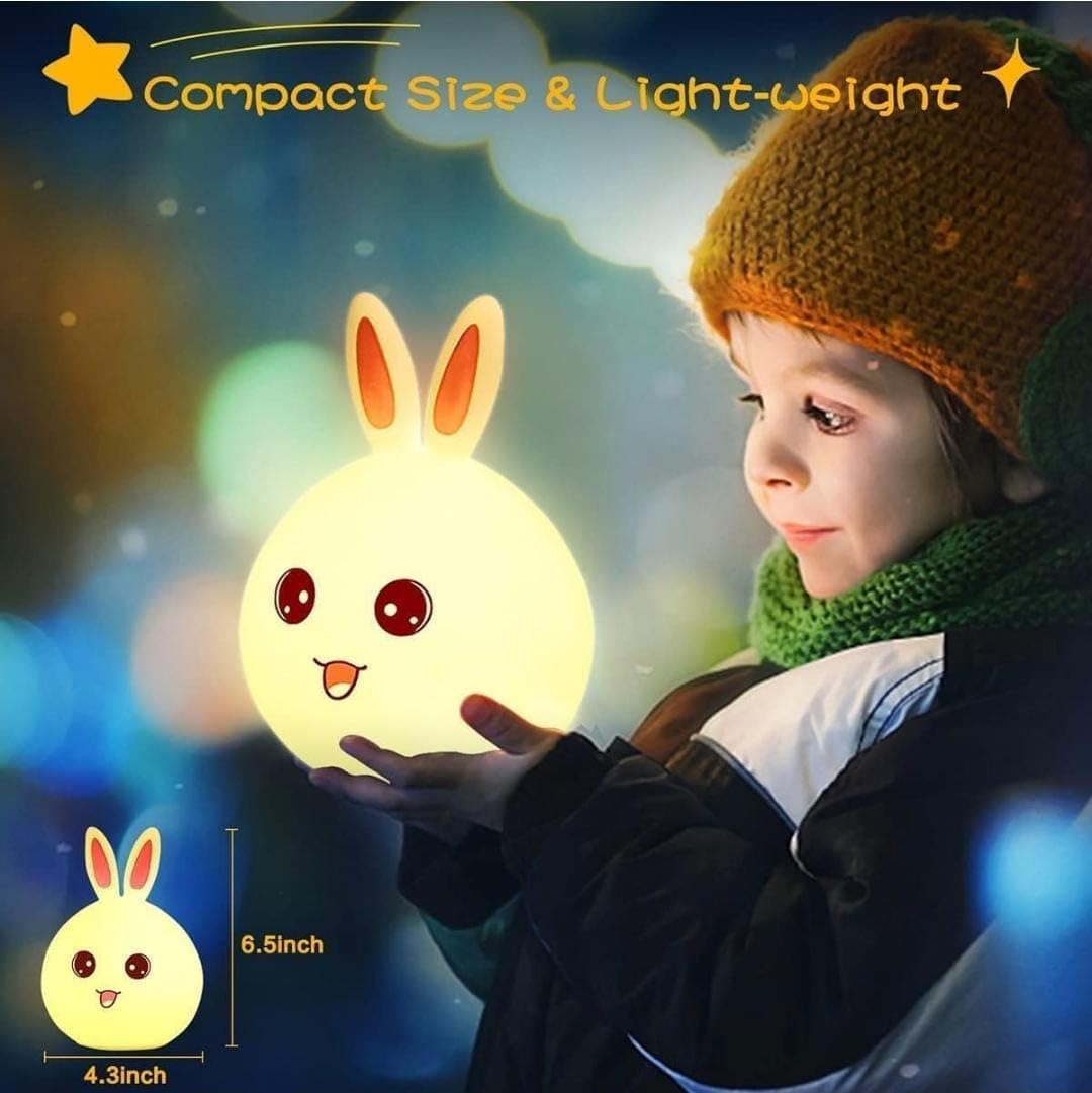 Silicone Rabbit Night Light – USB Rechargeable LED Lamp with Touch Control & Color Modes for Kids & Nurseries
