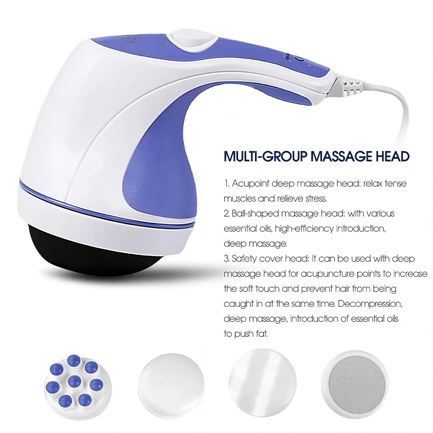 Relax Spin Tone Full Body Electric Massager Machine with 4 Massage Heads – Pain Relief for Back, Shoulder, Neck, Leg & Foot – Powerful Copper Motor, Sturdy Grip & Adjustable Speed