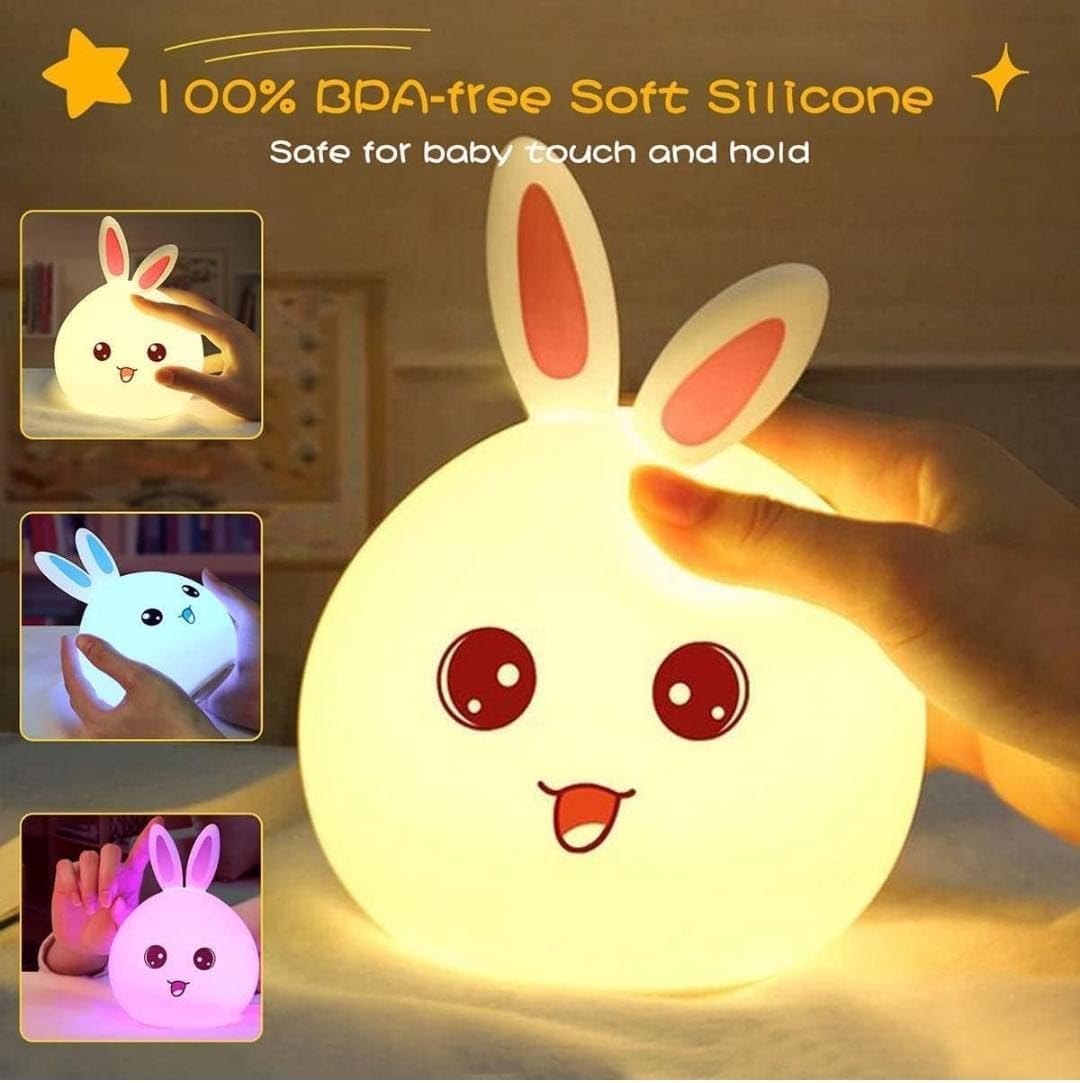 Silicone Rabbit Night Light – USB Rechargeable LED Lamp with Touch Control & Color Modes for Kids & Nurseries