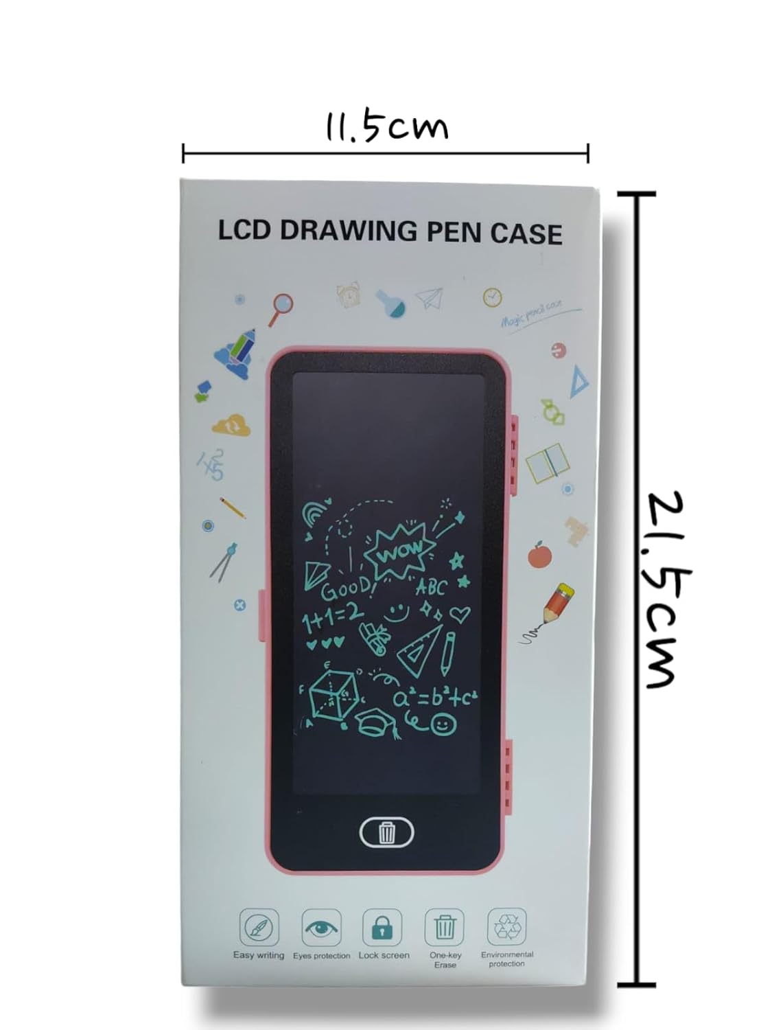 LCD Drawing Pen Case – 11.5 x 21.5 cm, Easy Writing with Eye Protection, Lock Screen, One-Key Erase, Explosion-Proof Design, Replaceable Battery, Lock Key, Large Space (Multicolor)