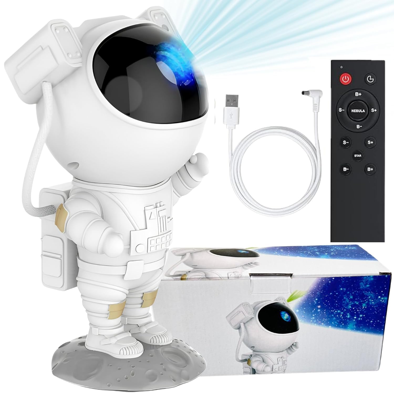 Astronaut Galaxy Projector Night Light – 360° Rotating Star Nebula Lamp with Timer & Cosmic Light Show