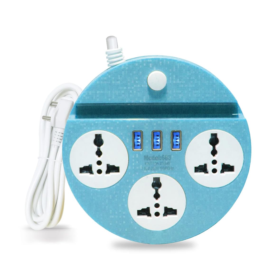 Universal Extension Cord with 3 Sockets & 3 USB Ports – Compact Power Strip for Home & Office