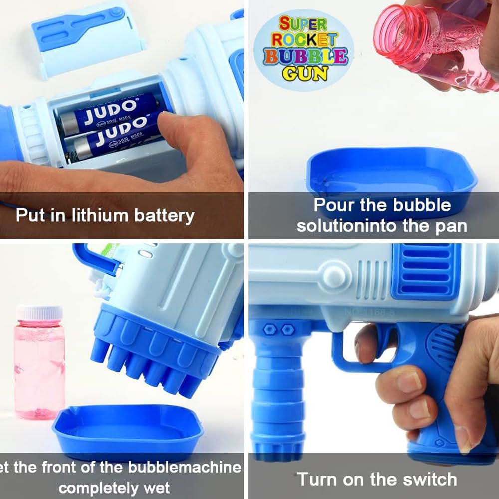 Bubble Gun Rocket 32 Holes Soap Blaster Machine, Bubble Maker, Bubble Launcher, Bubble Blaster, Bubble Blower Toys Party Favor Outdoor Activity for Kids. Multicolor (Color As Per Stock)