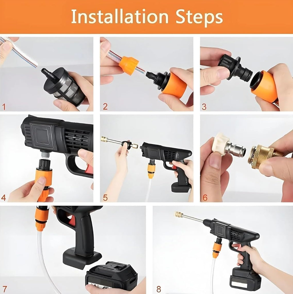 Cordless Portable Wireless High Pressure Washer Gun 48V for Car Wash Bike Washing Cleaning| Adjustable Nozzle and 5M Hose Pipe (Double_Battery)