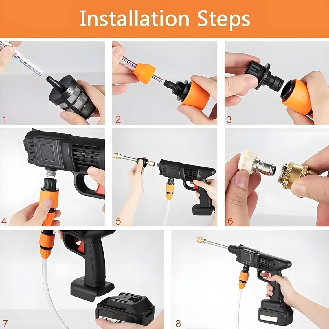 Cordless Portable Wireless High Pressure Washer Gun 48V for Car Wash Bike Washing Cleaning| Adjustable Nozzle and 5M Hose Pipe (Double_Battery)
