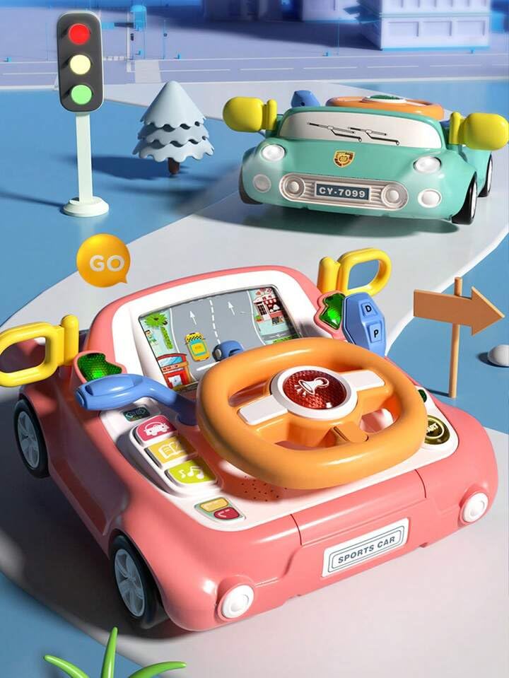 Steering Wheel Baby Racing Car with Realistic Sound and Light Interactive Learning Simulation Driving Toy for Children Aged 3+ (Color May Vary)