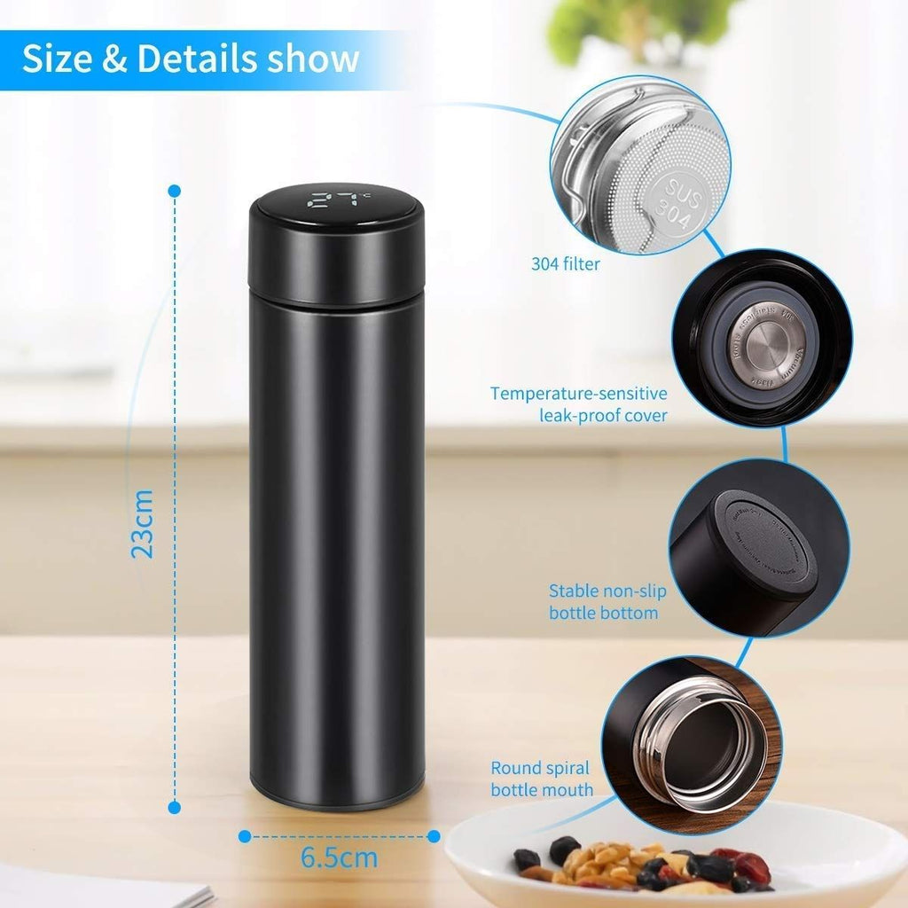 Smart LED Temperature Display Insulated flask – 304 Stainless Steel, Hot & Cold, 12-Hour Thermos Bottle with Tea Strainer