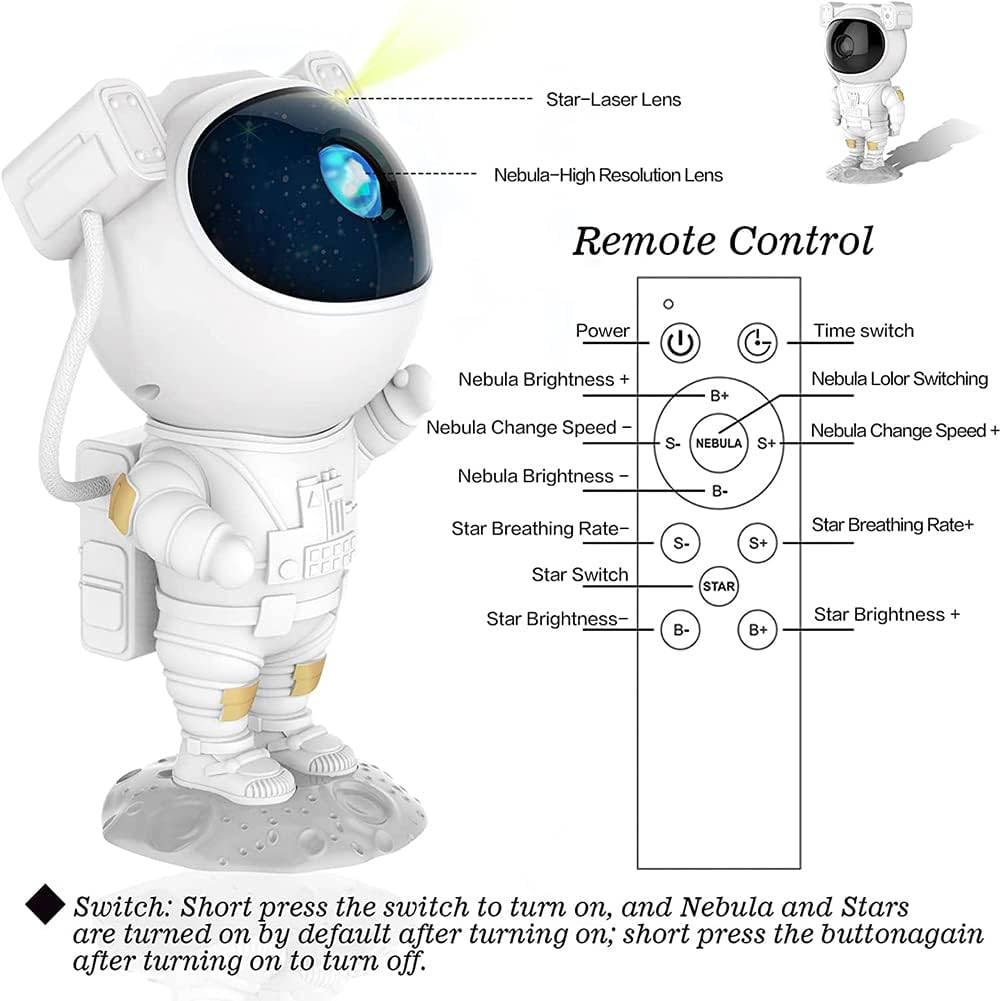 Astronaut Galaxy Projector Night Light – 360° Rotating Star Nebula Lamp with Timer & Cosmic Light Show