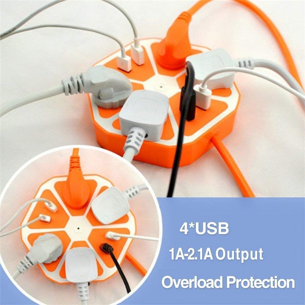 4-Outlet Power Strip with 4 USB Ports – Surge Protected Extension Board with 1.8M Cord (110V–250V Support)