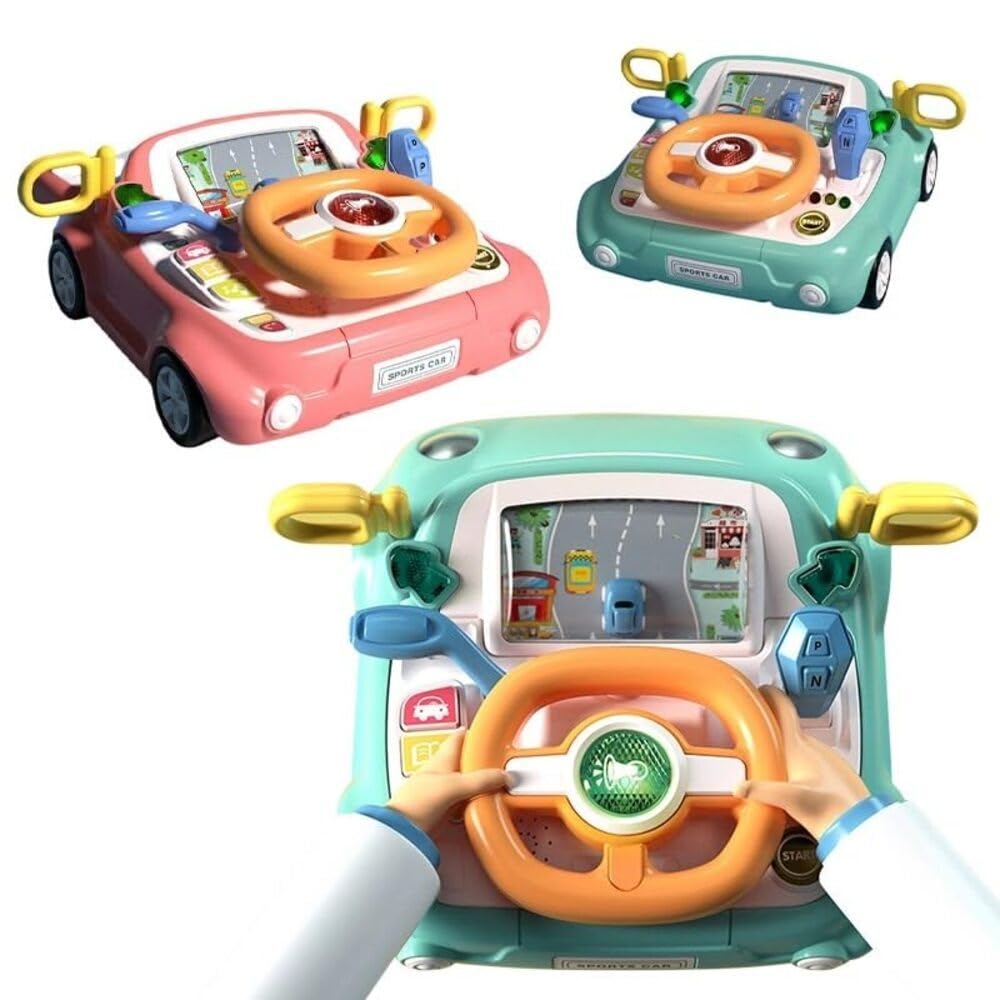 Steering Wheel Baby Racing Car with Realistic Sound and Light Interactive Learning Simulation Driving Toy for Children Aged 3+ (Color May Vary)