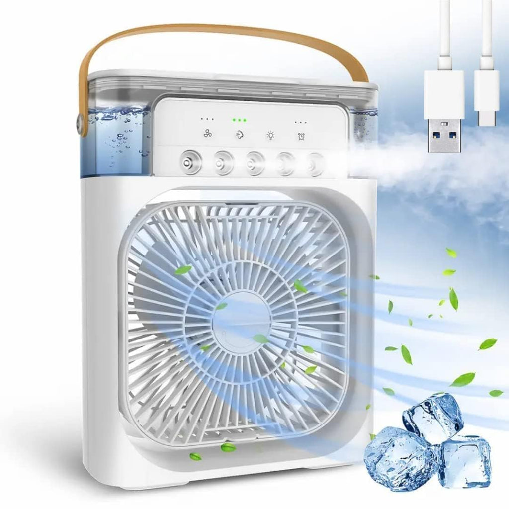 Mini Portable Air Conditioner – Quiet USB Personal Cooler Fan with 360° Adjustable Mist, 3-Speed Timer & Water Tank for Desk, Home, Office, or Kitchen