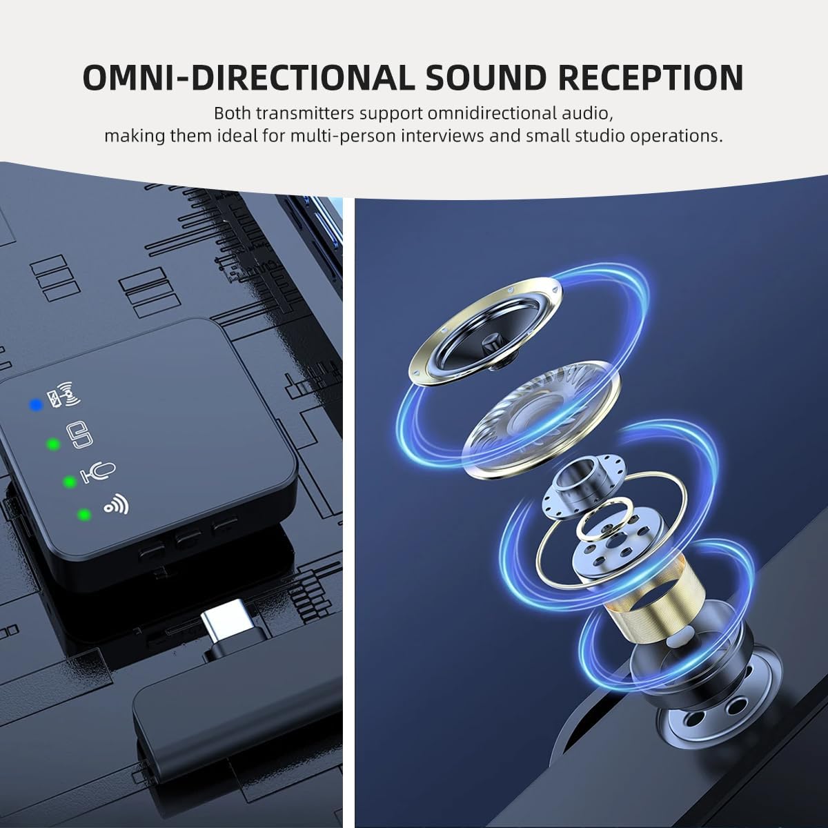 Wireless Microphone Noise Cancellation Lapel Mic Compatible with Type-C Android & iPhone Dual Channel Lavalier Collar Microphone for Youtubers Video Recording Facebook Live Stream (Black)