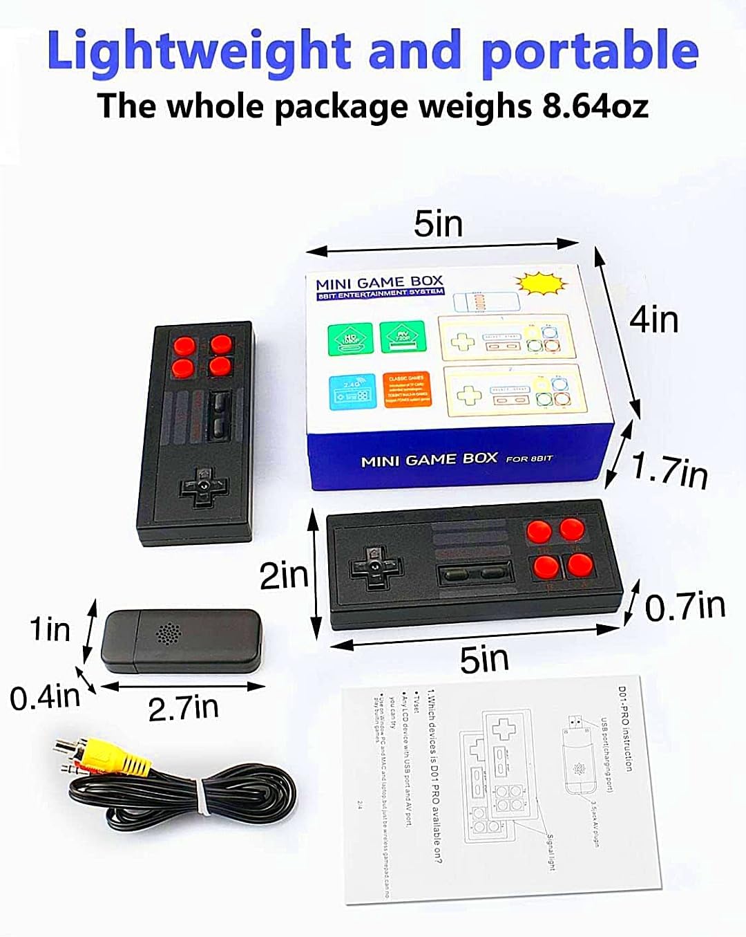 Extreme Mini Plug and Play Wireless Game Box HD 1080p TV Retro Video Game for Kids 620 Extreme Mini Game Box (8 Bit Retro Games) Tv Video Game Set for Tv Gaming 2 Player Wireless with Classic Inbuilt