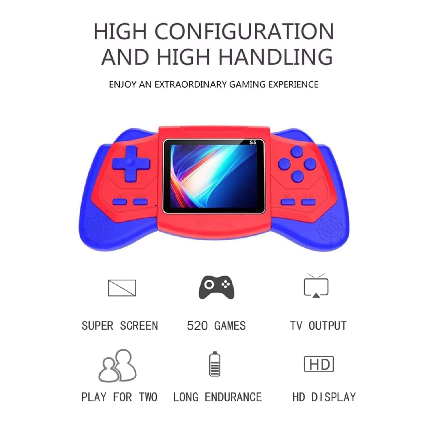 New S3 Handheld Video Game Set for Kids,500 Retro Video Games Console ,Rechargeable Retro Game Box with TV Game Support