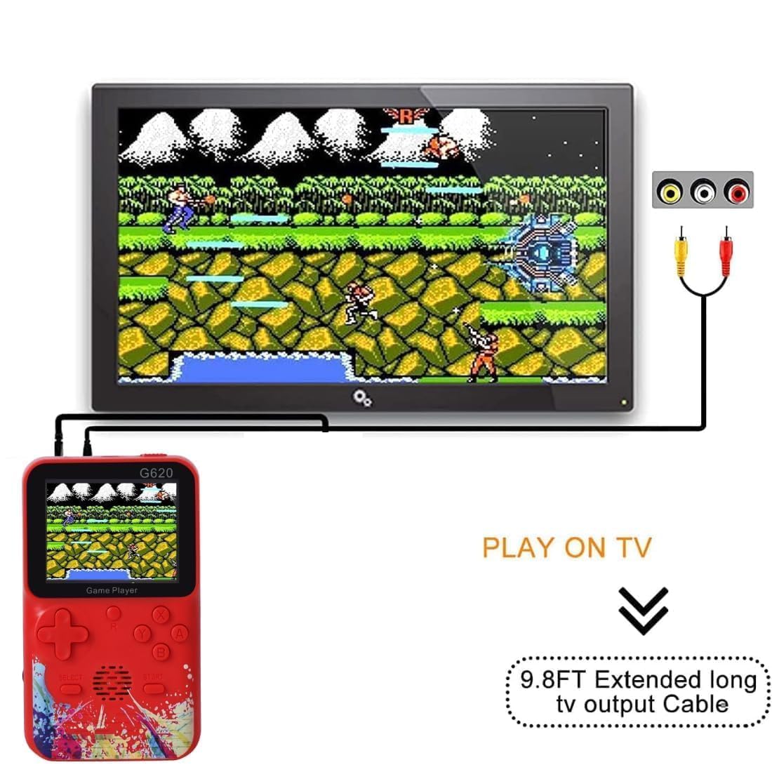 G620  Video Game for Kids Console 500 in 1 Classic Games Gameboy Edition 3 Inch Screen Support for TV Output Bliss Comes with Games Super Bros Street Fighter, Multicolor