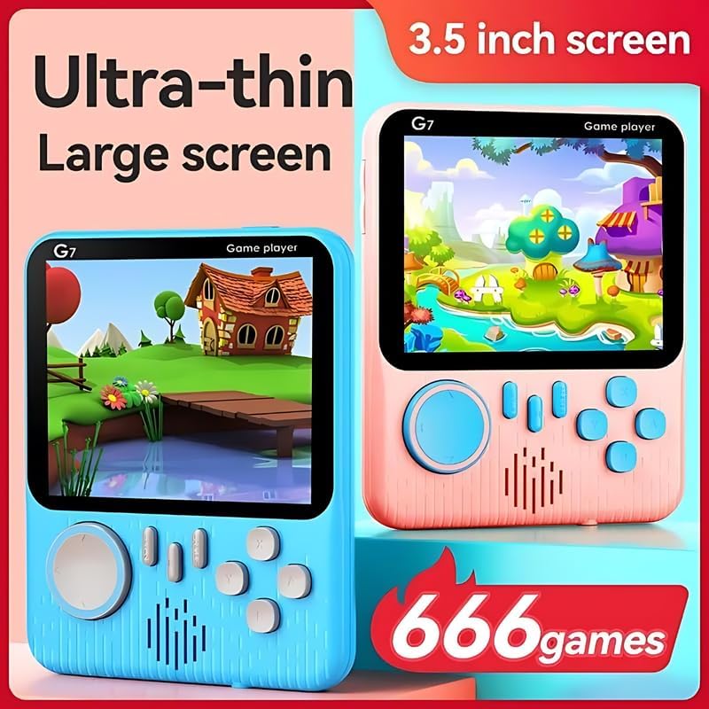 G7 Retro Handheld Gaming Console - 666 Classic Games in 1 | 3.5'' Big Screen | TV Output & External Remote for 2-Player Mode | Portable Gaming Console ( Random Color)