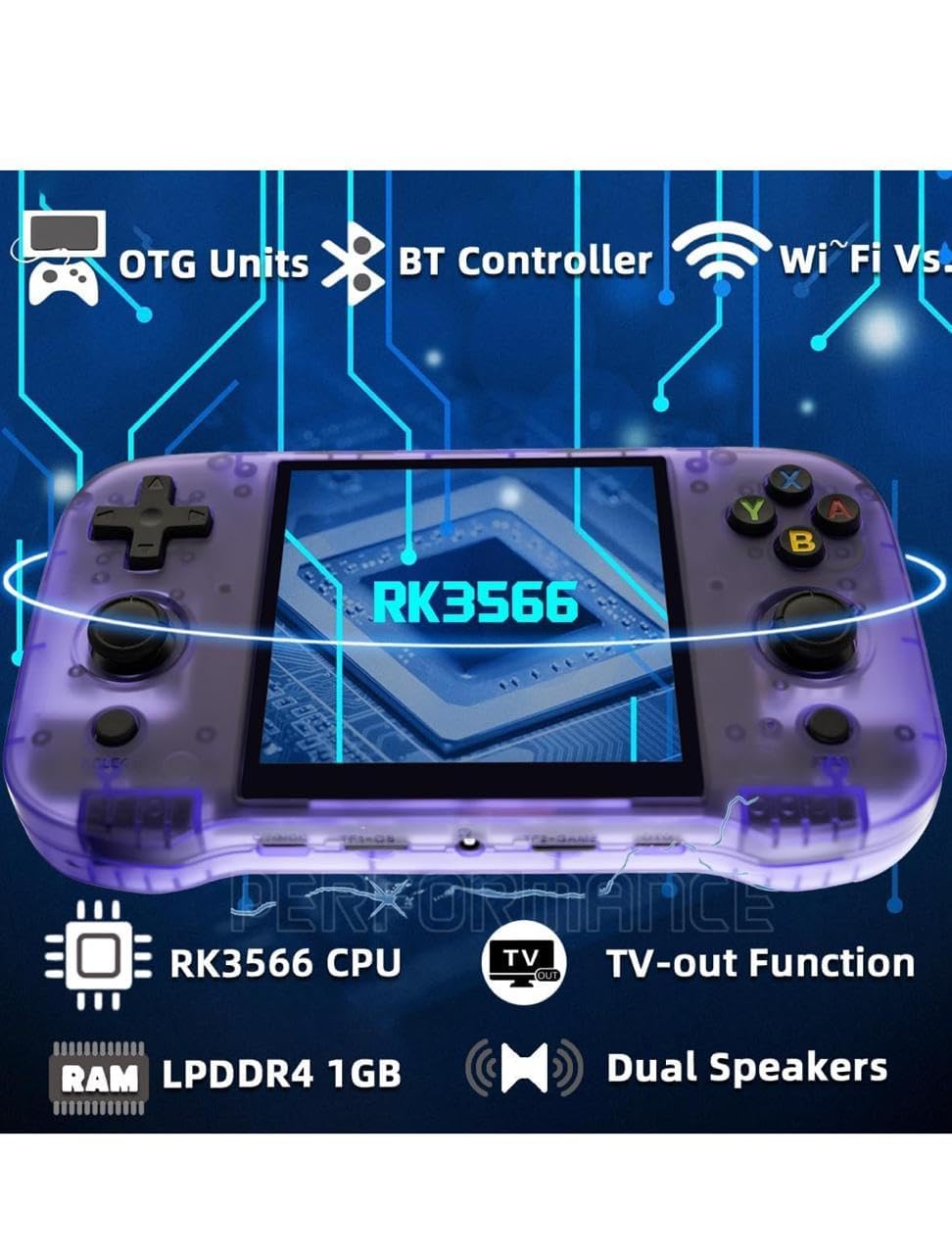 R46S Retro Handheld Console Game Linux System 4.0 Inch Ips Screen RK3566 Portable Handheld Video Game 64G Black Transparent (Multicolor)