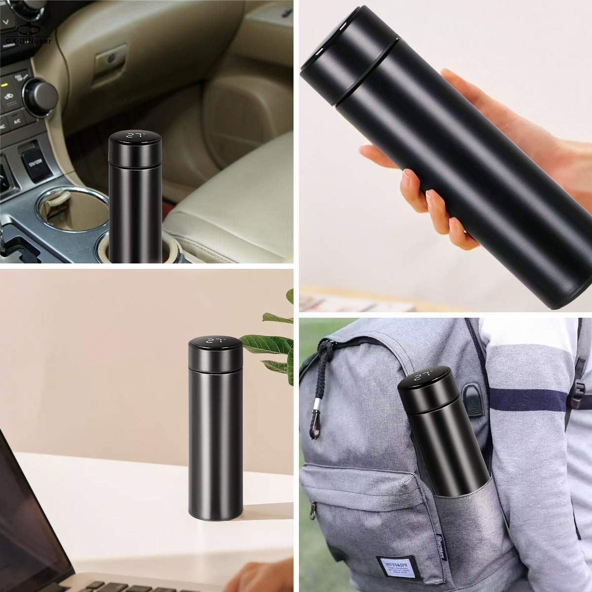 Smart LED Temperature Display Insulated flask – 304 Stainless Steel, Hot & Cold, 12-Hour Thermos Bottle with Tea Strainer