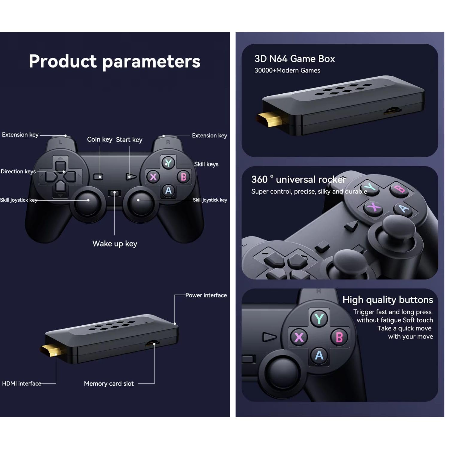 M33 Game Stick With Dual Controllers with 45 Emulators, 20,000+ Classic Games